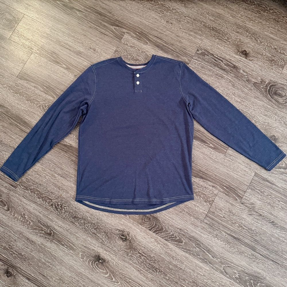 The Normal Brand Navy Puremeso Two Button Henley New